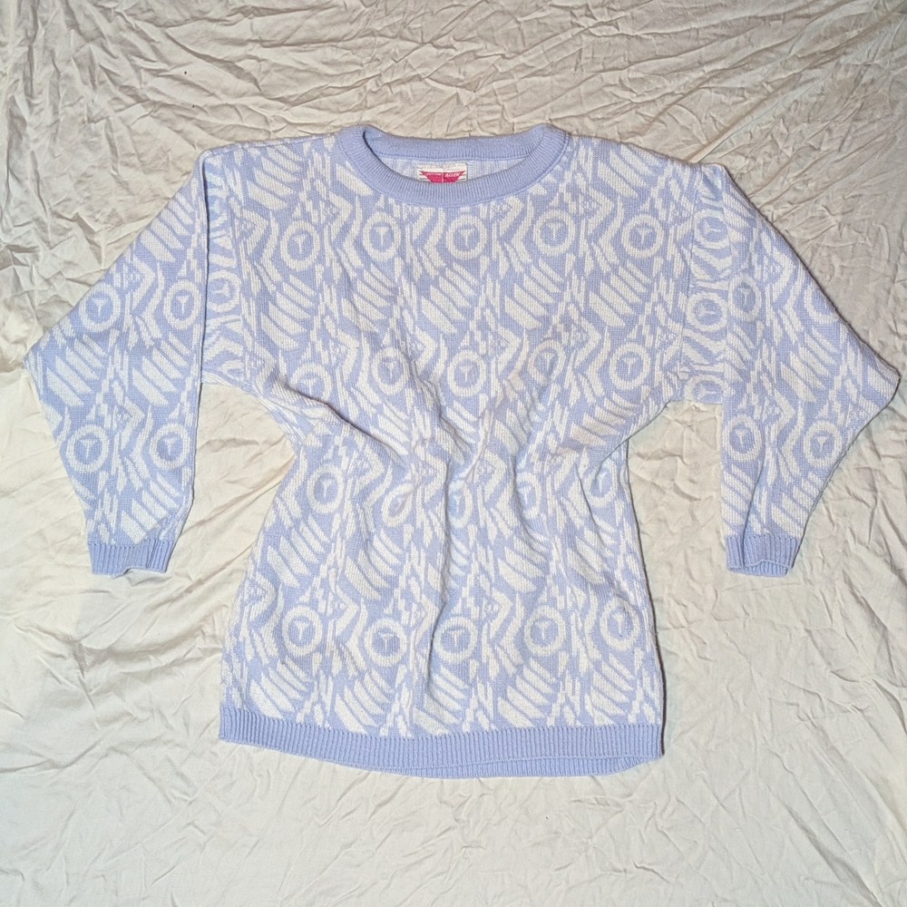 Vintage Pastel Blue Geometric Sweater